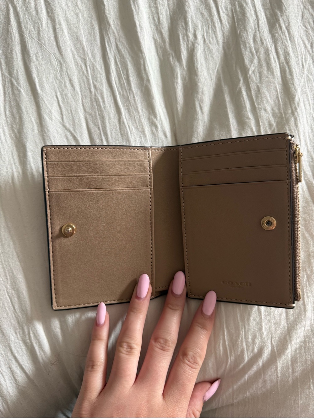 Coach Pebbled Leather Compact Wallet in Taupe Pink - Picture 3 of 5
